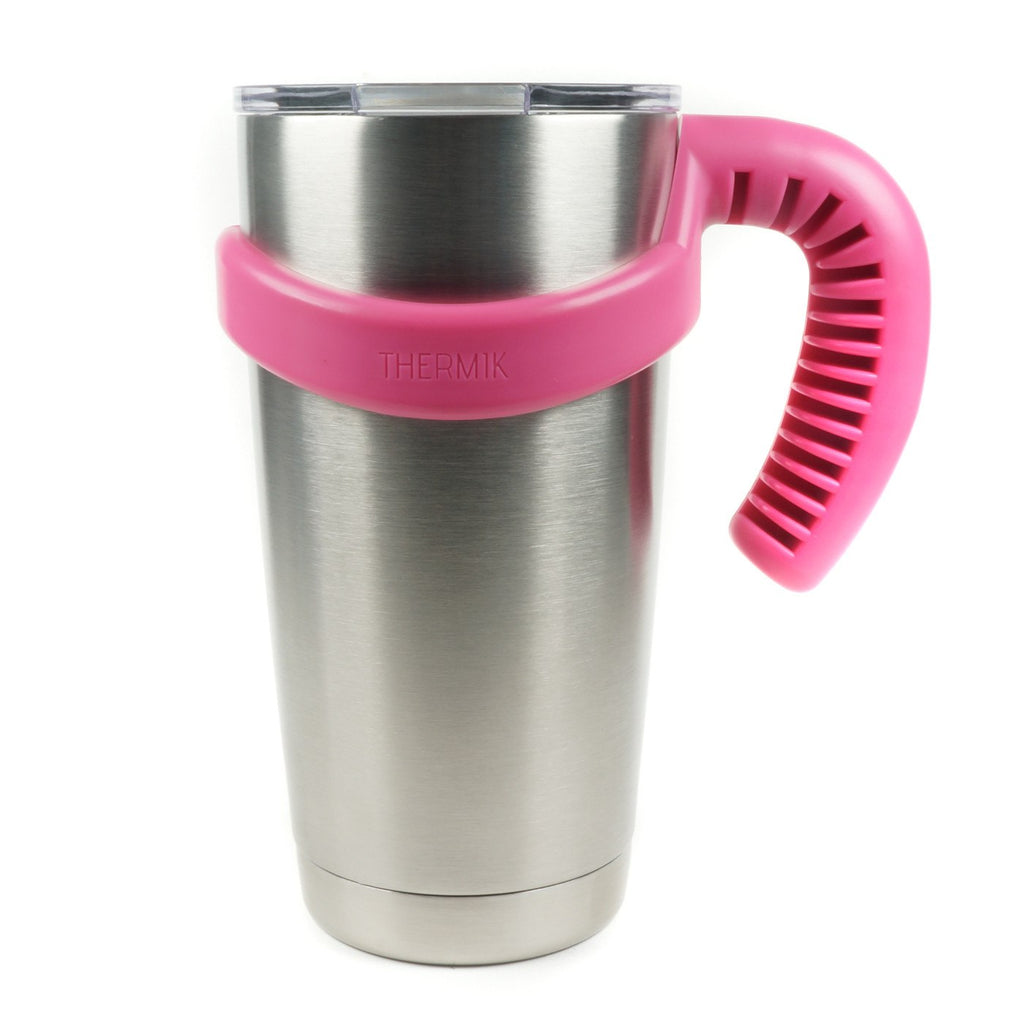 Rose pink 20 oz tumbler handle on a cup