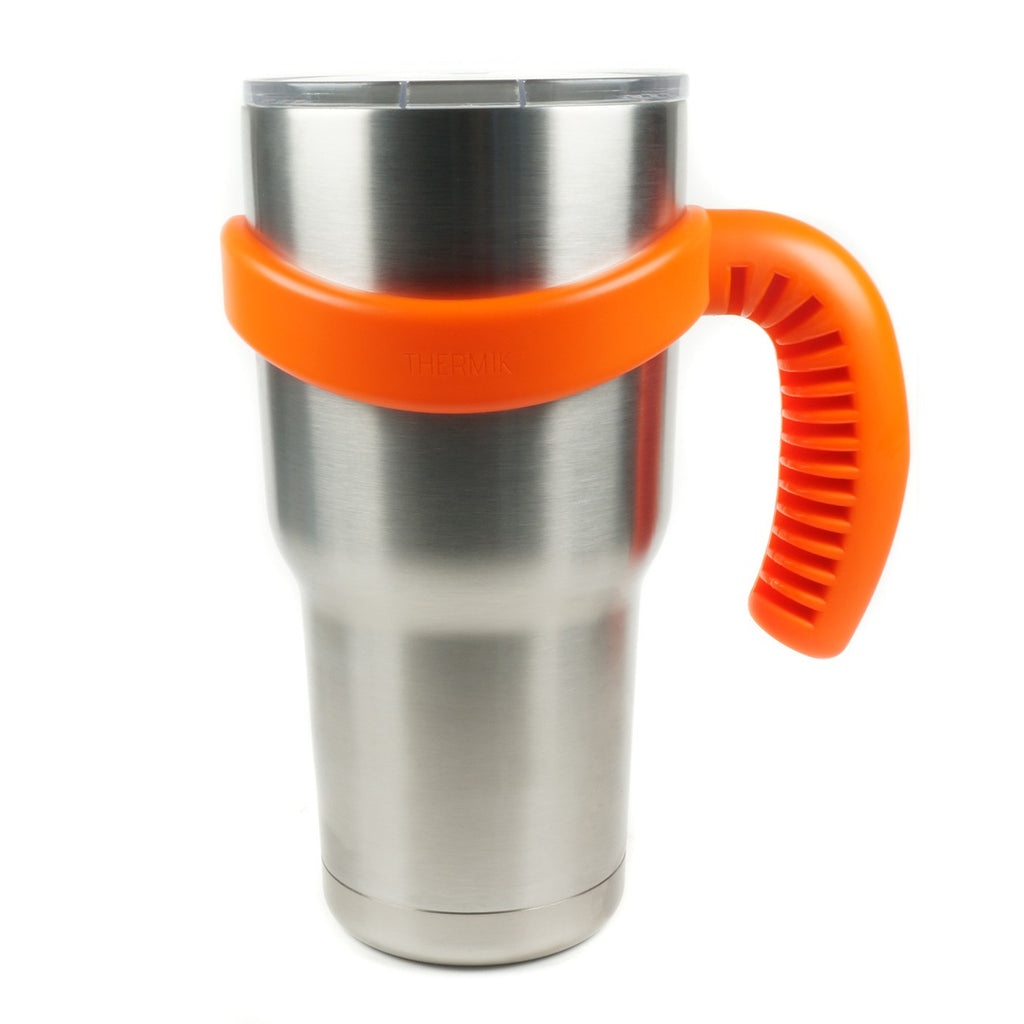 Burnt orange 30 oz tumbler handle on a cup